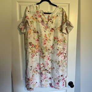 J. Jill White Floral Linen Midi Dress Size L
